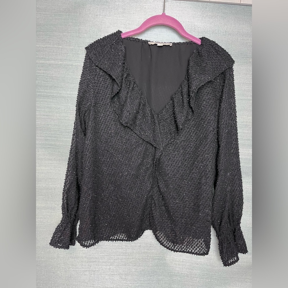 LOFT black shimmer blouse with ruffles